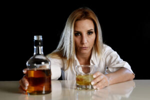 alcoholic woman depressed face