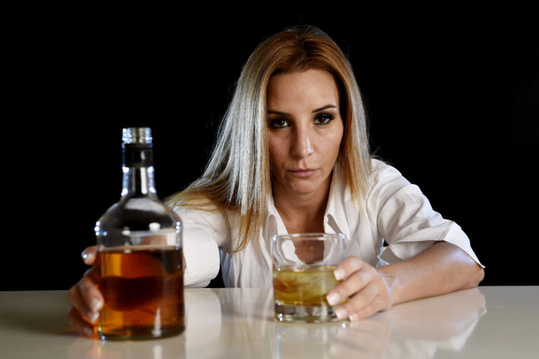 alcoholic woman depressed face